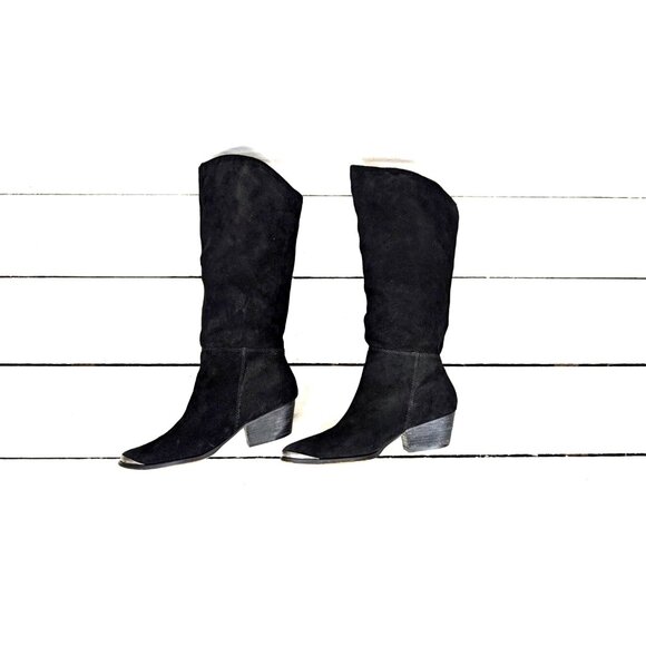 90s vintage black suede leather slouchy western metal tip boots - Picture 7 of 8